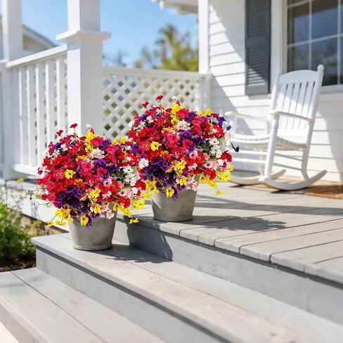 24 Pcs (6 Color) UV Resistant Outdoor Artificial Faux Flowers Plants Realistic Plastic Silk Bulk Fake Arrangements for Garden Hanging Baskets Patio Porch Cemetery Grave Decorations Indoor Vase in Saudi Arabia