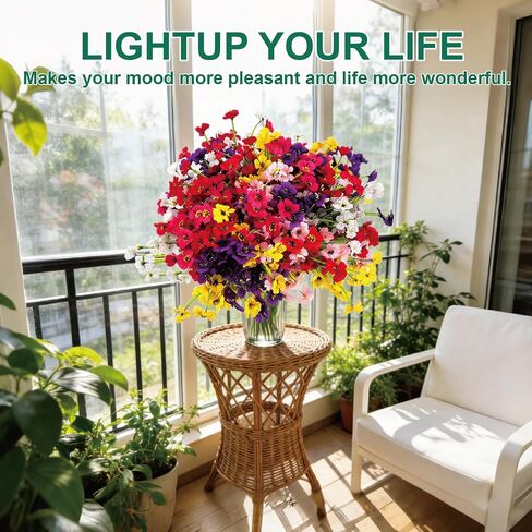 24 Pcs (6 Color) UV Resistant Outdoor Artificial Faux Flowers Plants Realistic Plastic Silk Bulk Fake Arrangements for Garden Hanging Baskets Patio Porch Cemetery Grave Decorations Indoor Vase in Saudi Arabia