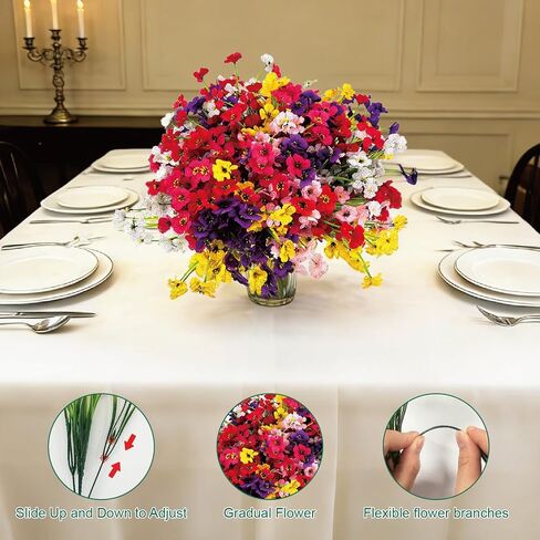 24 Pcs (6 Color) UV Resistant Outdoor Artificial Faux Flowers Plants Realistic Plastic Silk Bulk Fake Arrangements for Garden Hanging Baskets Patio Porch Cemetery Grave Decorations Indoor Vase in Saudi Arabia