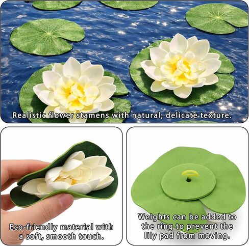 12PCS Artificial Floating Lily Pads Set, 8 Realistic Lily Pads, 2 Lotus Flowers & 2 Floating Frogs, Pond Pool Fountain Water Feature Decorations in Saudi Arabia