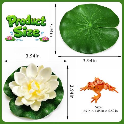 12PCS Artificial Floating Lily Pads Set, 8 Realistic Lily Pads, 2 Lotus Flowers & 2 Floating Frogs, Pond Pool Fountain Water Feature Decorations in Saudi Arabia