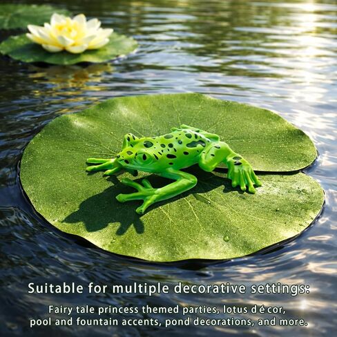 12PCS Artificial Floating Lily Pads Set, 8 Realistic Lily Pads, 2 Lotus Flowers & 2 Floating Frogs, Pond Pool Fountain Water Feature Decorations in Saudi Arabia
