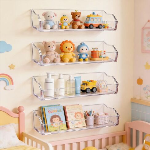 Acrylic Floating Shelves, Home Floating Storage Rack, Multi-Use Wall Storage Organizer forLiving Room, Bathroom, Kitchen, Bedroom,Study Room (4pcs) in Saudi Arabia