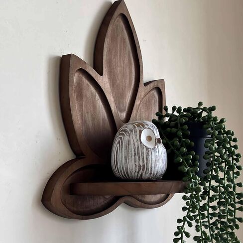 Small Carved Lotus Flower Wooden Floating Wall Shelf, Boho Zen Spiritual Home Decor for Office, Living Room, Bedroom, Yoga & Meditation Space in Kuwait