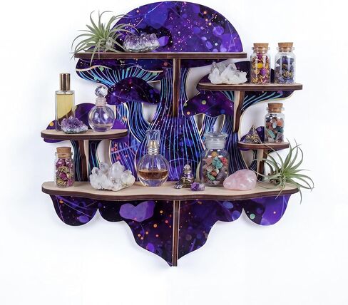 Crystal Display Shelf for Witchy Mushroom Decor, Gothic Altar Shelf for Crystals, Rocks, Gemstones & Essential Oils, 5 Compartment Wall Shelf & Spiritual Gifts in Saudi Arabia
