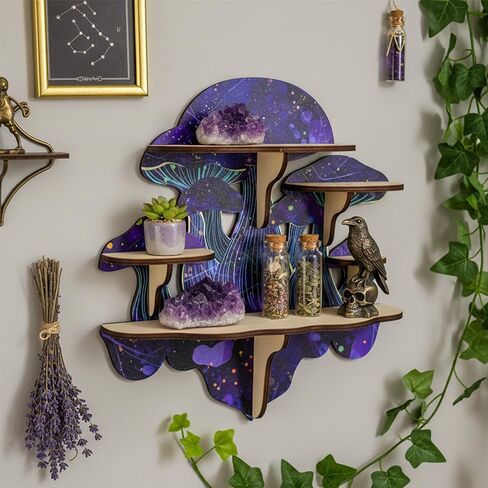 Crystal Display Shelf for Witchy Mushroom Decor, Gothic Altar Shelf for Crystals, Rocks, Gemstones & Essential Oils, 5 Compartment Wall Shelf & Spiritual Gifts in Saudi Arabia