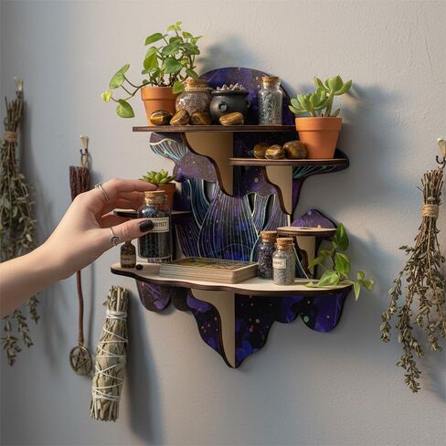 Crystal Display Shelf for Witchy Mushroom Decor, Gothic Altar Shelf for Crystals, Rocks, Gemstones & Essential Oils, 5 Compartment Wall Shelf & Spiritual Gifts in Saudi Arabia