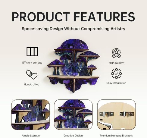 Crystal Display Shelf for Witchy Mushroom Decor, Gothic Altar Shelf for Crystals, Rocks, Gemstones & Essential Oils, 5 Compartment Wall Shelf & Spiritual Gifts in Saudi Arabia