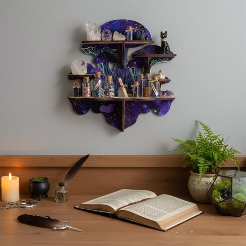 Crystal Display Shelf for Witchy Mushroom Decor, Gothic Altar Shelf for Crystals, Rocks, Gemstones & Essential Oils, 5 Compartment Wall Shelf & Spiritual Gifts in Saudi Arabia
