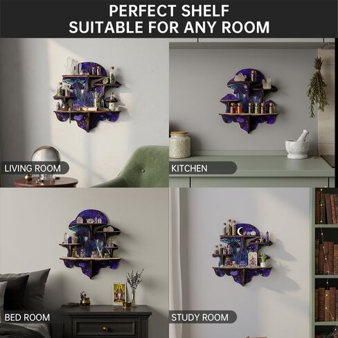 Crystal Display Shelf for Witchy Mushroom Decor, Gothic Altar Shelf for Crystals, Rocks, Gemstones & Essential Oils, 5 Compartment Wall Shelf & Spiritual Gifts in Saudi Arabia