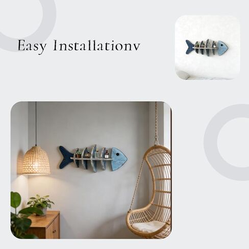 Rustic Wooden Fish Floating Shelf, Unique Fishing Decor Wall Mounted Organizer, Coastal Nautical Display Shelf for Lake House, Bathroom & Living Room in Saudi Arabia