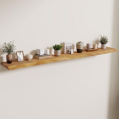 Axeman Floating Shelves for Wall, 24''W x 8'' D Rustic Solid Elm Wood Shelves for Storage, Wall Mounted Display Shelving with Invisible Heavy-Duty Metal Bracket (Natural, 2PCs) in Kuwait