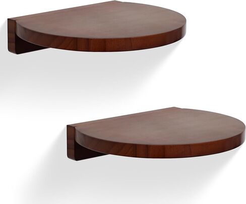 Round Small Floating Shelves,Mini Wall Shelf for Speaker Plants Storage Display Set of 2,Solid Wood Ledges Elegant for Living Rooms Bedroom Bathroom Offices Home Decor,8-inch Diameter,Walnut in Kuwait