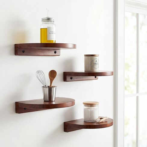 Round Small Floating Shelves,Mini Wall Shelf for Speaker Plants Storage Display Set of 2,Solid Wood Ledges Elegant for Living Rooms Bedroom Bathroom Offices Home Decor,8-inch Diameter,Walnut in Kuwait