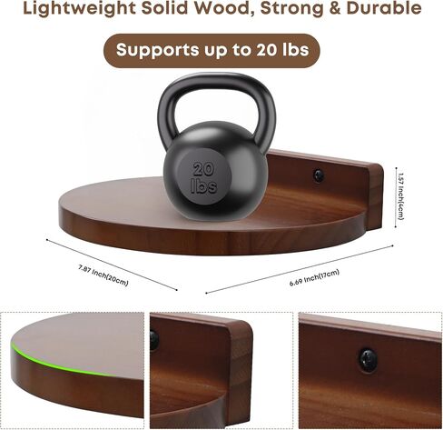 Round Small Floating Shelves,Mini Wall Shelf for Speaker Plants Storage Display Set of 2,Solid Wood Ledges Elegant for Living Rooms Bedroom Bathroom Offices Home Decor,8-inch Diameter,Walnut in Kuwait