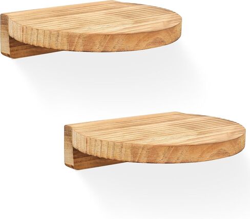 Round Small Floating Shelves,Mini Wall Shelf for Speaker Plants Storage Display Set of 2,Solid Wood Ledges Elegant for Living Rooms Bedroom Bathroom Offices Home Decor,8-inch Diameter,Walnut in Kuwait