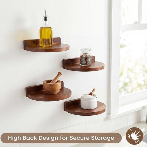 Round Small Floating Shelves,Mini Wall Shelf for Speaker Plants Storage Display Set of 2,Solid Wood Ledges Elegant for Living Rooms Bedroom Bathroom Offices Home Decor,8-inch Diameter,Walnut in Kuwait