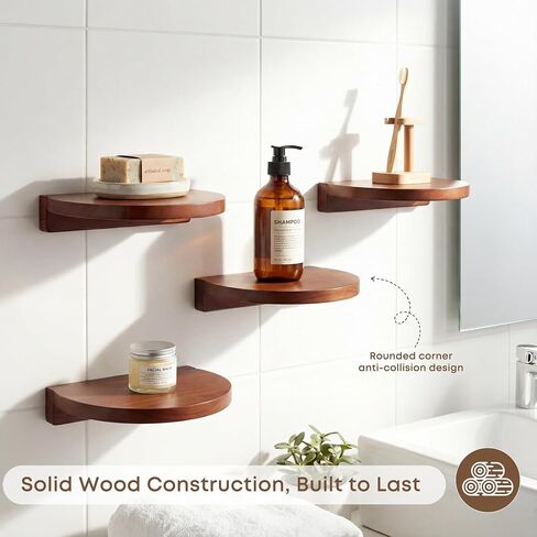 Round Small Floating Shelves,Mini Wall Shelf for Speaker Plants Storage Display Set of 2,Solid Wood Ledges Elegant for Living Rooms Bedroom Bathroom Offices Home Decor,8-inch Diameter,Walnut in Kuwait