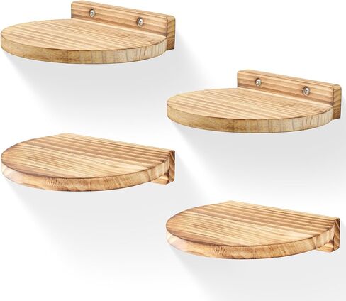 Round Small Floating Shelves,Mini Wall Shelf for Speaker Plants Storage Display Set of 2,Solid Wood Ledges Elegant for Living Rooms Bedroom Bathroom Offices Home Decor,8-inch Diameter,Walnut in Kuwait