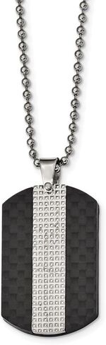 Stainless Steel Men's Studded Black Solid Carbon Fiber Dog Tag Pendant Necklace Charm Chain - with Secure Lobster Lock Clasp 22" (Width = 25mm) in Saudi Arabia