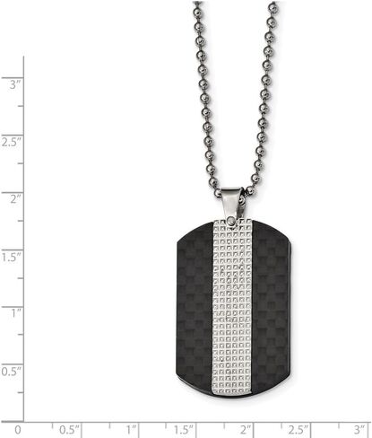 Stainless Steel Men's Studded Black Solid Carbon Fiber Dog Tag Pendant Necklace Charm Chain - with Secure Lobster Lock Clasp 22" (Width = 25mm) in Saudi Arabia