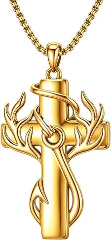 Cross Necklace for Men Cross Deer Antler Fish Hook Pendant Religious Christian Hunting Jewelry Gifts in Saudi Arabia