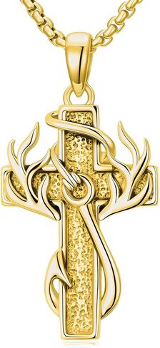 Cross Necklace for Men Cross Deer Antler Fish Hook Pendant Religious Christian Hunting Jewelry Gifts in Kuwait