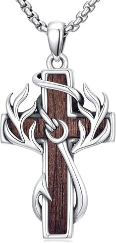 Cross Necklace for Men Cross Deer Antler Fish Hook Pendant Religious Christian Hunting Jewelry Gifts in Kuwait