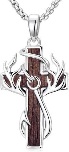 Cross Necklace for Men Cross Deer Antler Fish Hook Pendant Religious Christian Hunting Jewelry Gifts in Kuwait