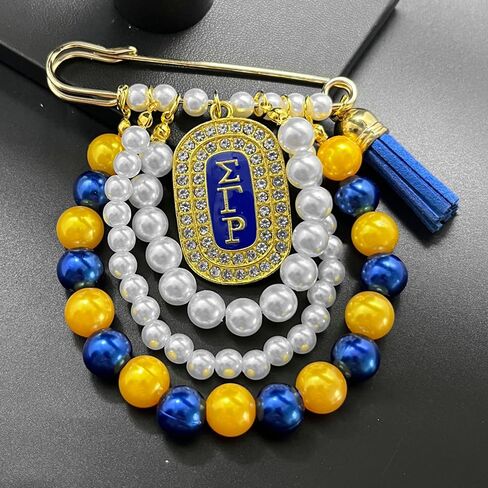 Sorority Imitation Pearl Brooch With Tassel For SIGMA GAMMA RHO Sisters Society Jewelry DIY Beads Chain Rhinestone SGR Letter Charms Pin in Saudi Arabia