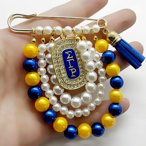 Sorority Imitation Pearl Brooch With Tassel For SIGMA GAMMA RHO Sisters Society Jewelry DIY Beads Chain Rhinestone SGR Letter Charms Pin in Saudi Arabia