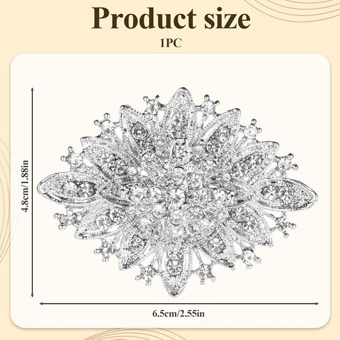 Rhinestone Brooches for Women, Vintage Crystal Brooch Pins Elegant Silver Diamond Lapel Pins for Sweater Coat Dress Suit Wedding Parties in Kuwait