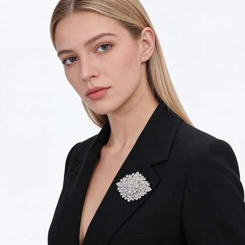 Rhinestone Brooches for Women, Vintage Crystal Brooch Pins Elegant Silver Diamond Lapel Pins for Sweater Coat Dress Suit Wedding Parties in Kuwait