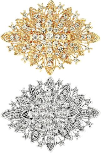 2 PCS Vintage Rhinestone Brooches Pin for Women Girls Gold Sliver Crystal Lapel Pins Elegant Dress Accessories Fashion Rhinestone Pins for Clothes Dress Hats Accessory in Saudi Arabia