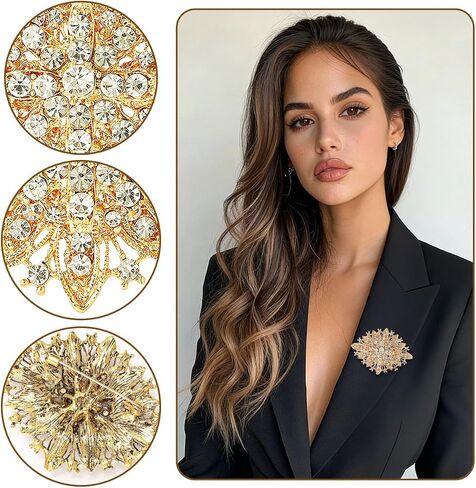 2 PCS Vintage Rhinestone Brooches Pin for Women Girls Gold Sliver Crystal Lapel Pins Elegant Dress Accessories Fashion Rhinestone Pins for Clothes Dress Hats Accessory in Saudi Arabia