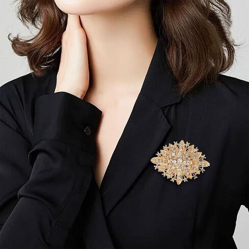 2 PCS Vintage Rhinestone Brooches Pin for Women Girls Gold Sliver Crystal Lapel Pins Elegant Dress Accessories Fashion Rhinestone Pins for Clothes Dress Hats Accessory in Saudi Arabia
