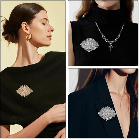 2 PCS Vintage Rhinestone Brooches Pin for Women Girls Gold Sliver Crystal Lapel Pins Elegant Dress Accessories Fashion Rhinestone Pins for Clothes Dress Hats Accessory in Saudi Arabia