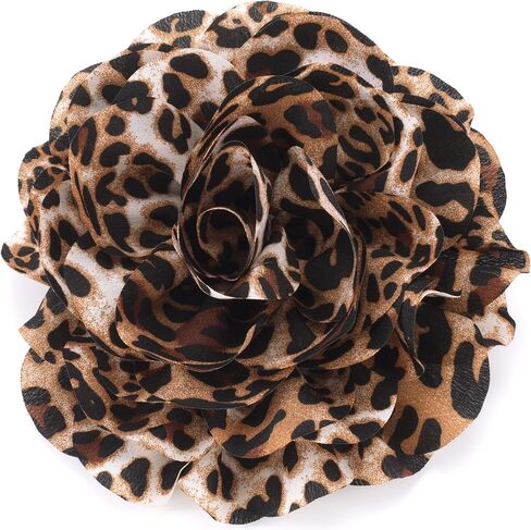 PAGOW Large Leopard Flower Brooches for Women, Fashion Flower Brooch Pins with Clip, Vintage Floral Leopard Print Bridal Lapel Costume Pins Hair Decoration for Wedding Party Jewelry - 1pc in Kuwait