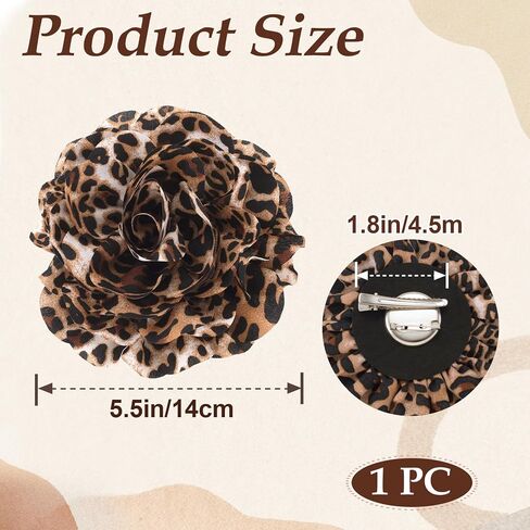 PAGOW Large Leopard Flower Brooches for Women, Fashion Flower Brooch Pins with Clip, Vintage Floral Leopard Print Bridal Lapel Costume Pins Hair Decoration for Wedding Party Jewelry - 1pc in Kuwait