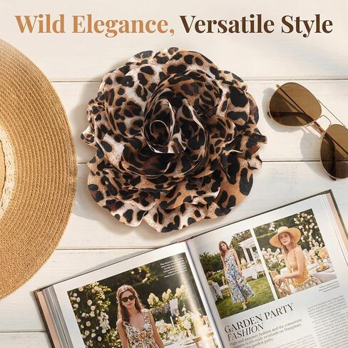 PAGOW Large Leopard Flower Brooches for Women, Fashion Flower Brooch Pins with Clip, Vintage Floral Leopard Print Bridal Lapel Costume Pins Hair Decoration for Wedding Party Jewelry - 1pc in Kuwait