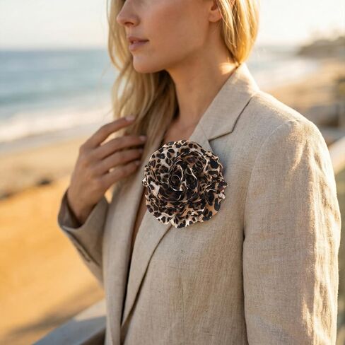 PAGOW Large Leopard Flower Brooches for Women, Fashion Flower Brooch Pins with Clip, Vintage Floral Leopard Print Bridal Lapel Costume Pins Hair Decoration for Wedding Party Jewelry - 1pc in Kuwait