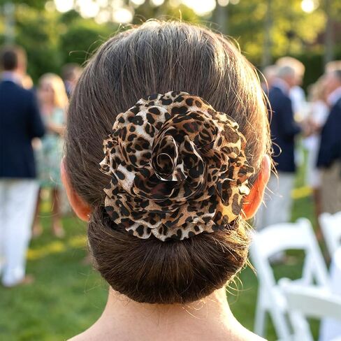 PAGOW Large Leopard Flower Brooches for Women, Fashion Flower Brooch Pins with Clip, Vintage Floral Leopard Print Bridal Lapel Costume Pins Hair Decoration for Wedding Party Jewelry - 1pc in Kuwait