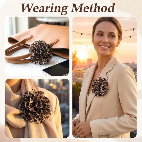 PAGOW Large Leopard Flower Brooches for Women, Fashion Flower Brooch Pins with Clip, Vintage Floral Leopard Print Bridal Lapel Costume Pins Hair Decoration for Wedding Party Jewelry - 1pc in Kuwait