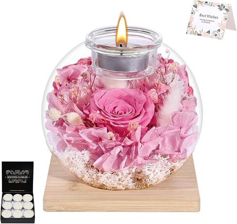 Champagne Forever Flowers Scented Candle in Glass Dome-Long Lasting Aroma Home Decor | Unique Birthday Gift for Women, Mom, Girlfriend, Wife | Ideal for Mother's Day, Valentine's Day, Christmas in Kuwait
