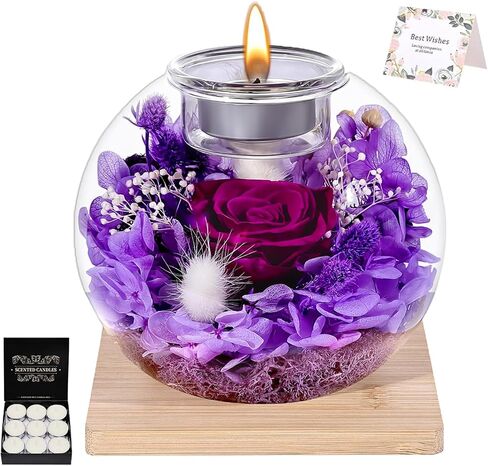 Champagne Forever Flowers Scented Candle in Glass Dome-Long Lasting Aroma Home Decor | Unique Birthday Gift for Women, Mom, Girlfriend, Wife | Ideal for Mother's Day, Valentine's Day, Christmas in Kuwait