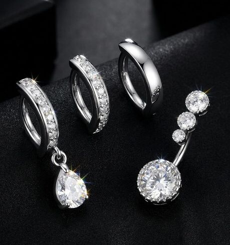 4PCS 14G Clicker Belly Button Rings, 316L Surgical Stainless Steel Navel Rings with CZ Crystal Dangle Pendants, Belly Ring Hoop Body Piercing Jewelry in Kuwait