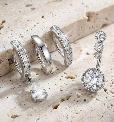 4PCS 14G Clicker Belly Button Rings, 316L Surgical Stainless Steel Navel Rings with CZ Crystal Dangle Pendants, Belly Ring Hoop Body Piercing Jewelry in Kuwait