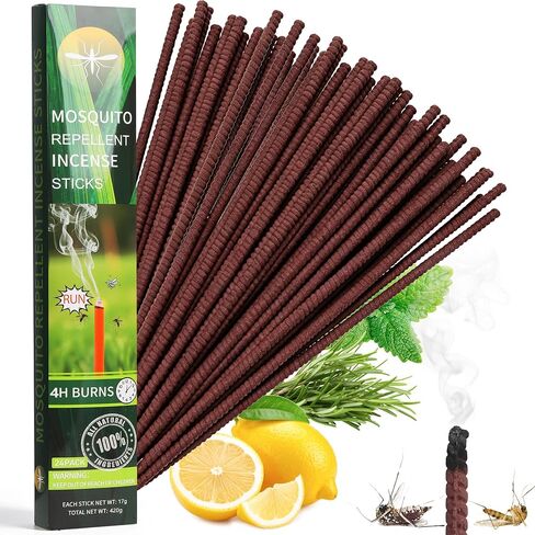 24 Pack Mosquito Incense Sticks for Outdoor Patio Backyard Indoors Camping Travel Yoga, DEET Free Mosquito Repellent Sticks Safe for Kids Pets, Long-Lasting 2-Hour Burn Time in Saudi Arabia