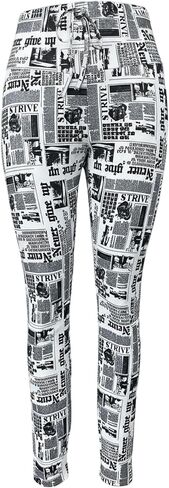 WDIRARA Women's Newspaper Print High Waisted Skinny Leggings Ankle Elastic Tights Legging in Kuwait