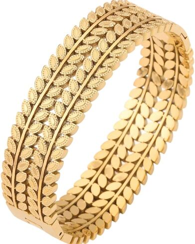 Luxury Leaves 18K Gold Plated Bangle Bracelet, Dubai Saudi Design, Arabic Hand Jewelry for Women Bridal in Kuwait